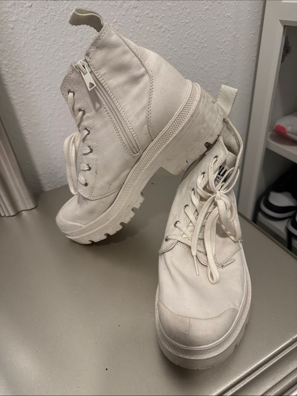 Palladium Women's White Canvas High-Top Sneakers - Picture 2 of 4
